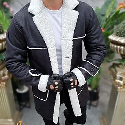 Cojoc barbatesc lung imblanit la interior negru CJ028 3