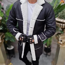 Cojoc barbatesc lung imblanit la interior negru CJ028 4