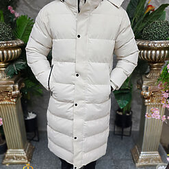 Geaca bej din fas foarte lunga cu gluga GC839 4