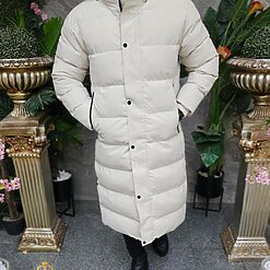 Geaca bej din fas foarte lunga cu gluga GC839 5