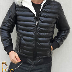 Geaca de barbati neagra cu blana alba la gluga GC505 3