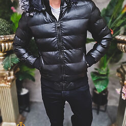 Geaca neagra de barbati groasa cu blana detasabila la gluga GC840 2