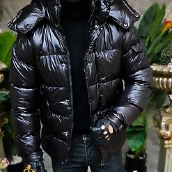 Geaca neagra din fas foarte groasa cu gluga GC834 3