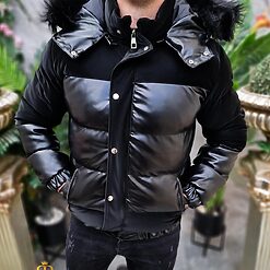 Geaca neagra foarte groasa cu gluga GC851 2