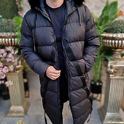 Geaca neagra lunga si groasa pentru barbati cu gluga GC811 3