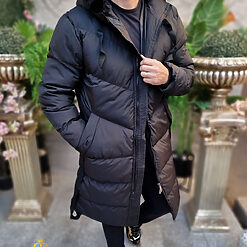Geaca neagra lunga si groasa pentru barbati cu gluga GC813 4