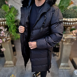 Geaca neagra lunga si groasa pentru barbati cu gluga GC813 5