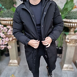 Geaca neagra lunga si groasa pentru barbati cu gluga GC822 3