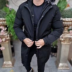 Geaca neagra lunga si groasa pentru barbati cu gluga GC822 4