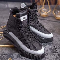 Ghete sport de barbati negre cu talpa NEAGRA ultra light – AD589 4