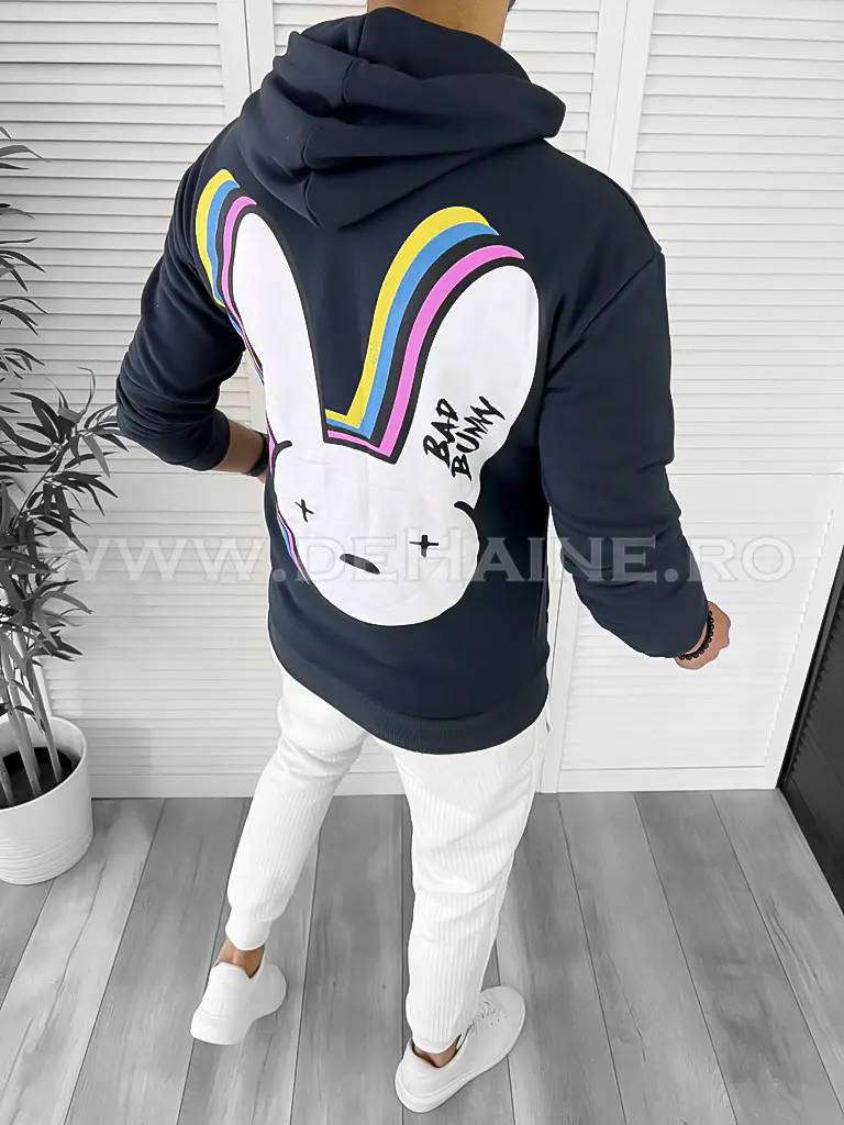 Hanorac barbati bleumarin cu imprimeu pe spate slim fit K082 84-2-Hanorace