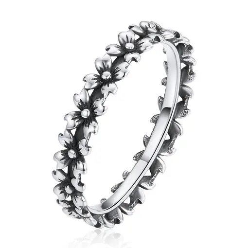 Inel din argint Black Band with Flowers-Inele >> Inele din argint