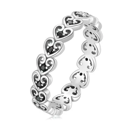 Inel din argint Black Crystals Hearts-Inele >> Inele din argint