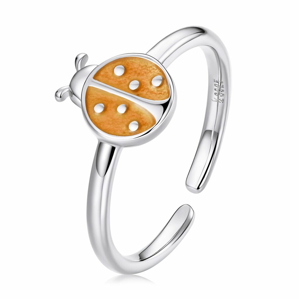 Inel reglabil din argint Enamel Orange Ladybug-Inele >> Inele din argint