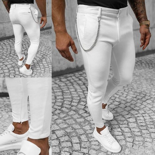 Pantaloni barbati casual alb + lant 12098 11-5.6-Pantaloni > Pantaloni casual