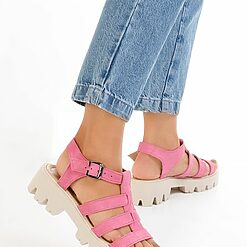 Sandale cu platformă Ribiera roz-Sandale cu platforma-Sandale piele