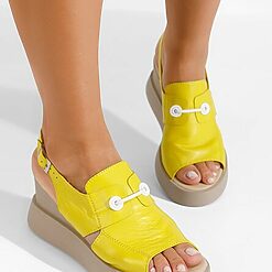 Sandale cu talpa ortopedica Edona galbene-Sandale cu platforma-Sandale piele