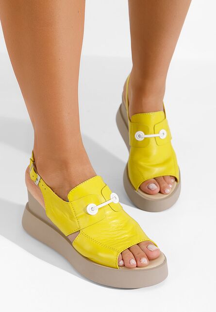 Sandale cu talpa ortopedica Edona galbene-Sandale cu platforma-Sandale piele