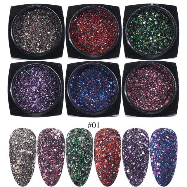 Sclipici si paiete set 6 culori SYG-2 - SYG-2 - Everin.ro-NAIL ART ❤️