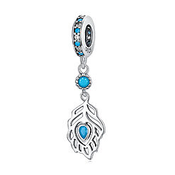 Talisman din argint Blue Crystal Feather-Talismane >> Talismane pandantiv