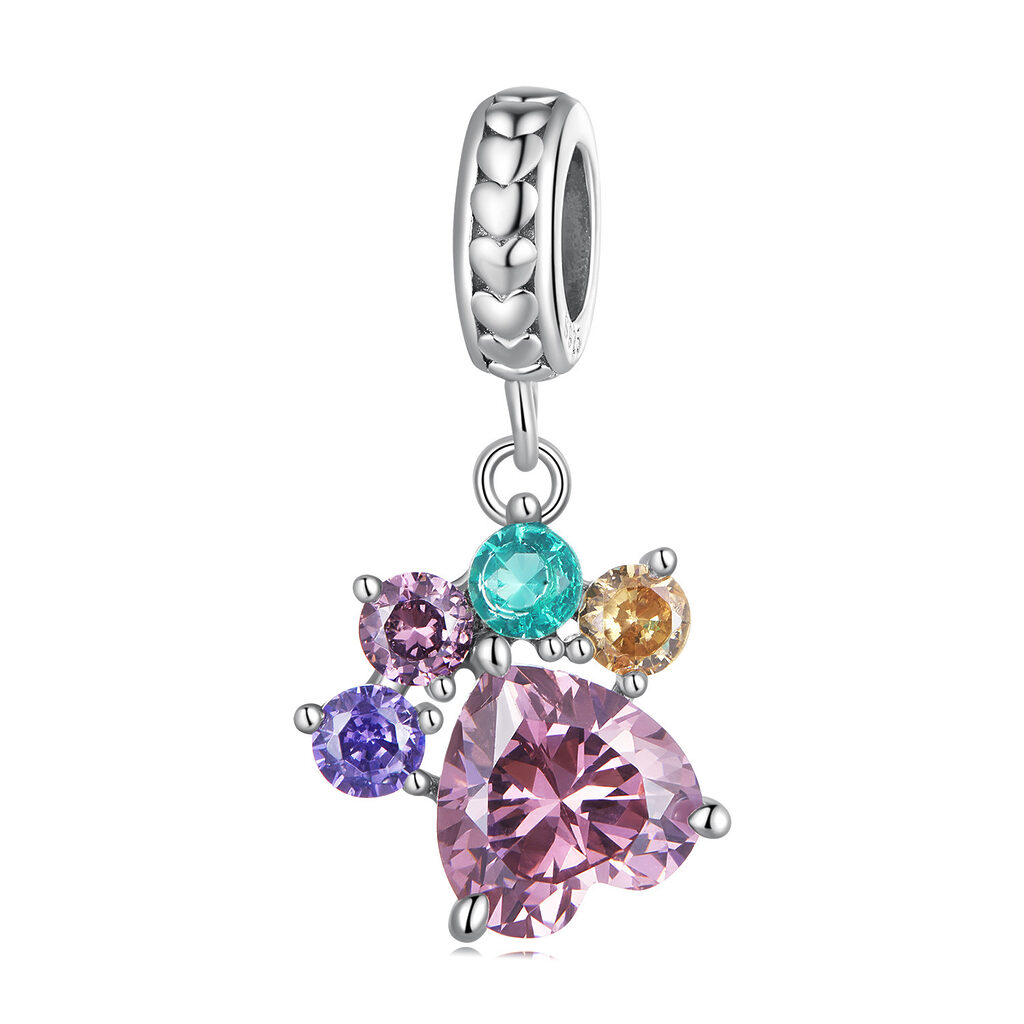 Talisman din argint Colorful Crystal Paw-Talismane >> Talismane din Argint (toate)