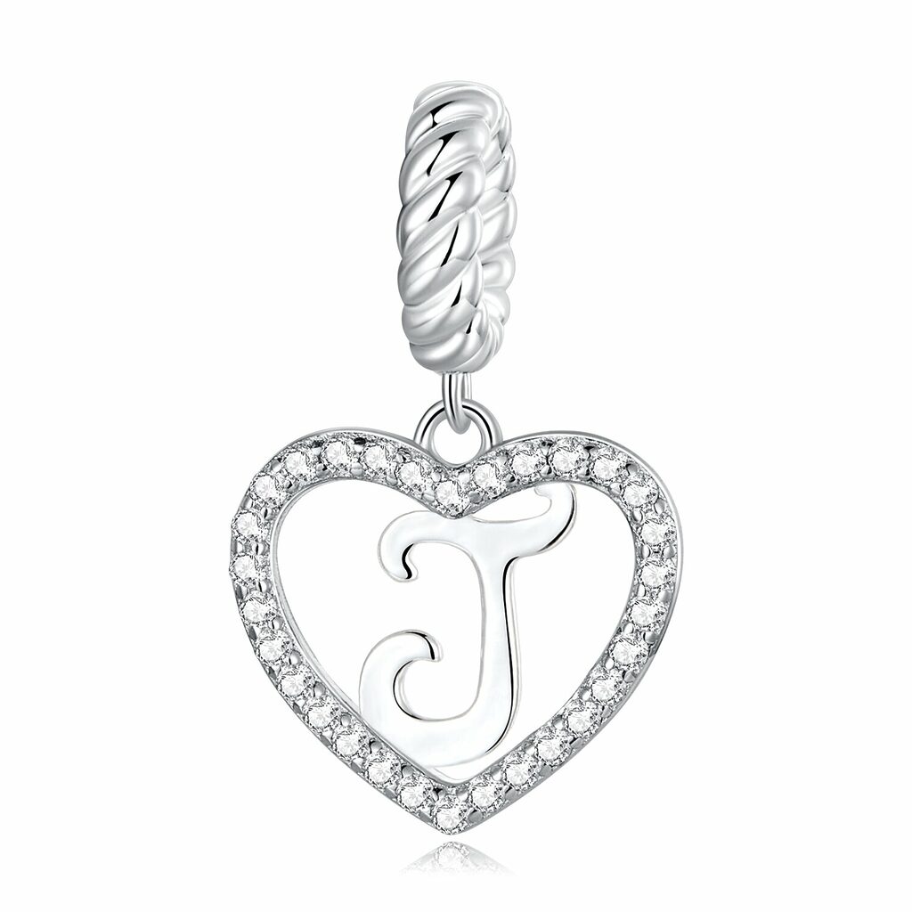 Talisman din argint Heart Letter J-Talismane >> Talismane din Argint (toate)