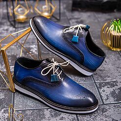 Pantofi Casual de barbati din piele naturala Albastru cu talpa inalta P1507 3