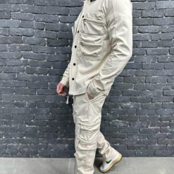 TRENING DE BARBATI RELAXED FIT ZIPPERS BEIGE TG175 1