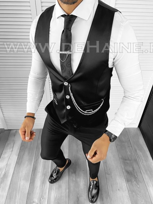 Vesta barbati eleganta slim fit neagra B8076 201-3 e/M4-4.1-Veste > Veste barbati elegante