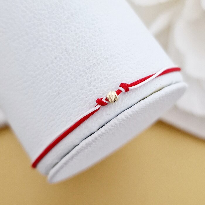 Bratara Martisor - Biluta din Aur 14K - Snur combinat rosu&alb-Martisor >> Martisoare Aur 14K >> Noutati