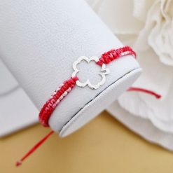 Bratara Martisor - Simbol trifoi din Argint 925 - Snur impletit rosu&alb-Martisor >> Martisoare Argint 925 >> Noutati