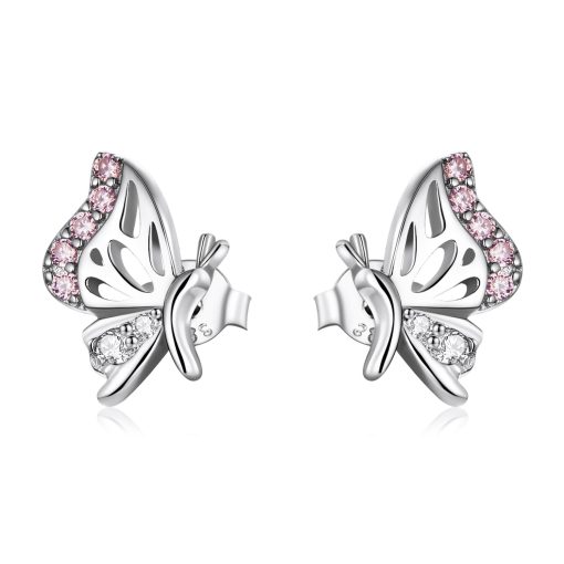 Cercei din argint Pink Crystal Butterflies-Cercei >> Cercei din argint