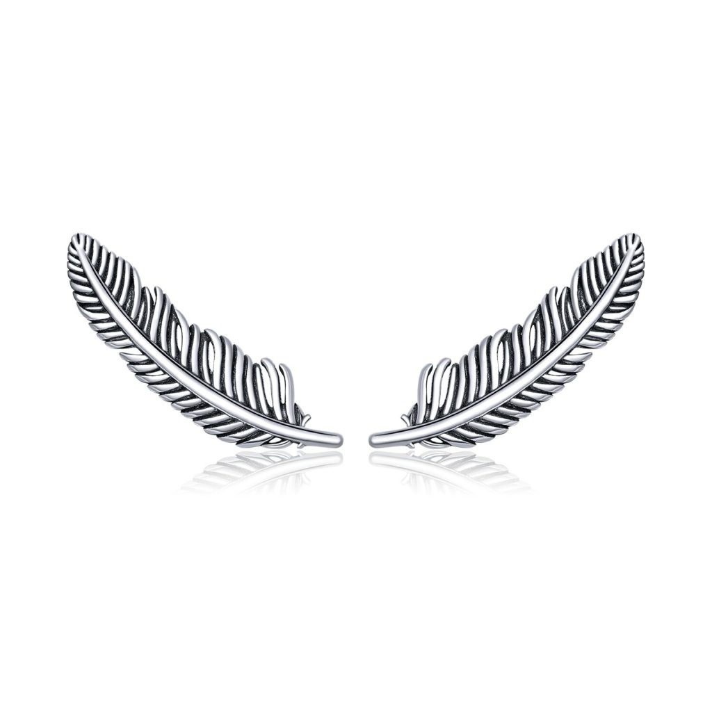 Cercei din argint Retro Feather Studs-Cercei