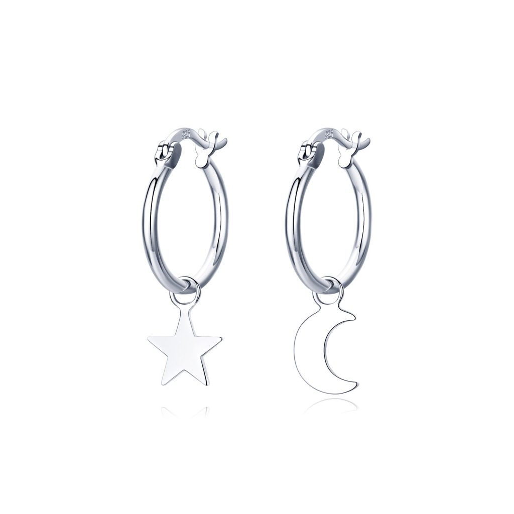 Cercei din argint Simple Moon & Star Hoops-Cercei