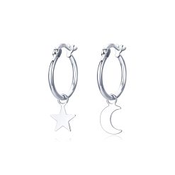 Cercei din argint Simple Moon & Star Hoops-Cercei