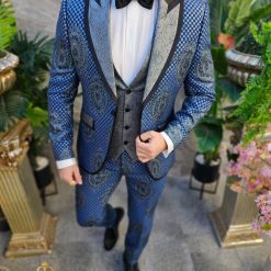 Costum albastru NASMIRE Sacou Vesta Pantalon Papion C4555 5