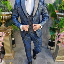 Costum albastru NASMIRE Sacou Vesta Pantalon Papion C4555 6