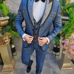 Costum albastru NASMIRE Sacou Vesta Pantalon Papion C4555 7