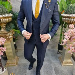 Costum de barbati bleumarin Slim Fit Sacou Vesta si Pantalon C4603 5