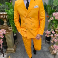 Costum elegant de barbati galben cu butoni aurii Sacou si Pantalon C4504 3