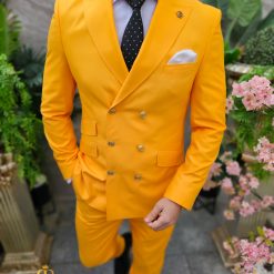Costum elegant de barbati galben cu butoni aurii Sacou si Pantalon C4504 5