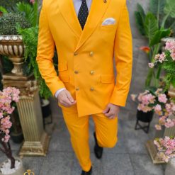 Costum elegant de barbati galben cu butoni aurii Sacou si Pantalon C4504 7