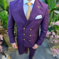 Costum elegant de barbati mov cu butoni aurii Sacou si Pantalon C4505 3