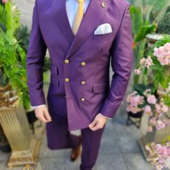Costum elegant de barbati mov cu butoni aurii Sacou si Pantalon C4505 4