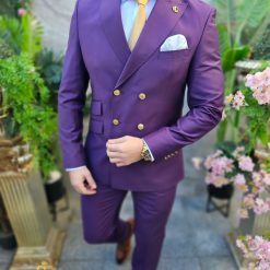 Costum elegant de barbati mov cu butoni aurii Sacou si Pantalon C4505 5