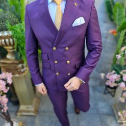 Costum elegant de barbati mov cu butoni aurii Sacou si Pantalon C4505 6