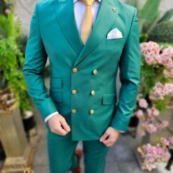 Costum elegant de barbati verde cu butoni aurii Sacou si Pantalon C4501 4