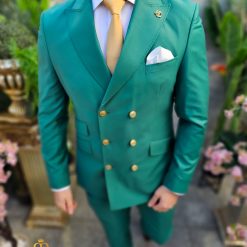 Costum elegant de barbati verde cu butoni aurii Sacou si Pantalon C4501 5