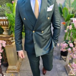 Costum elegant de barbati verde cu butoni aurii Sacou si Pantalon C4506 5