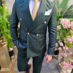 Costum elegant de barbati verde cu butoni aurii Sacou si Pantalon C4506 6